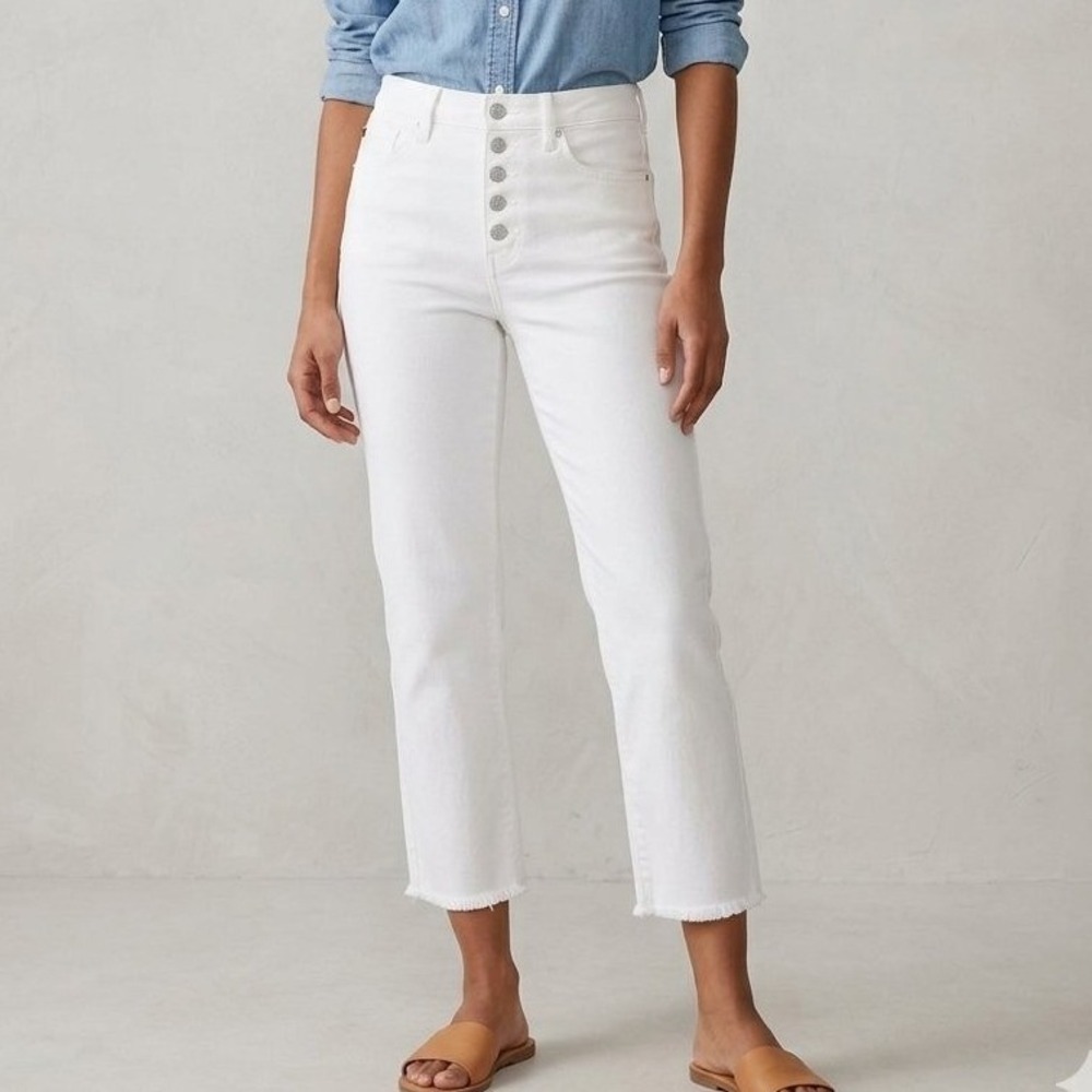 Kan Can Womens High Rise Straight Leg Jeans White Button Fly Raw Hem Size 27/7
